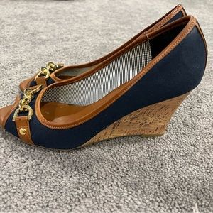 Tommy Hilfiger Tawnisha style open toe wedges.